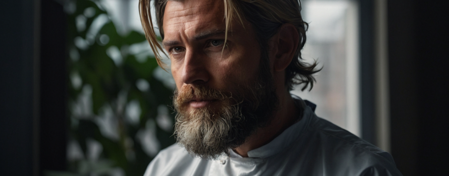homme barbu cheveux long coiffeur