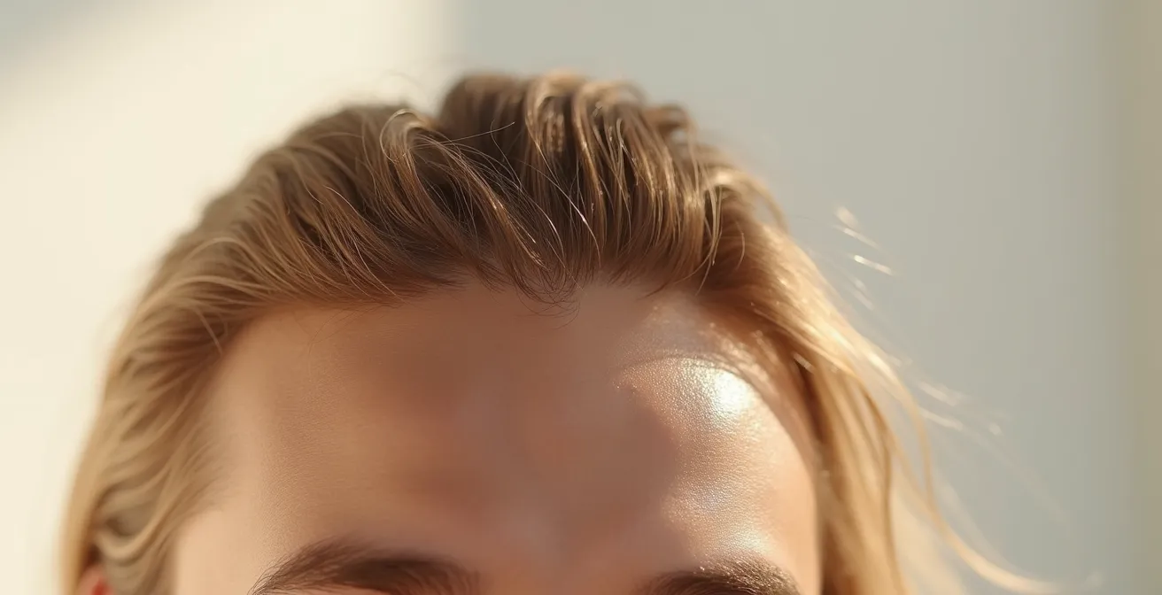 Vue rapprochée d'un cuir chevelu sain et revitalisé après une détoxification, avec cheveux brillants et textures naturelles